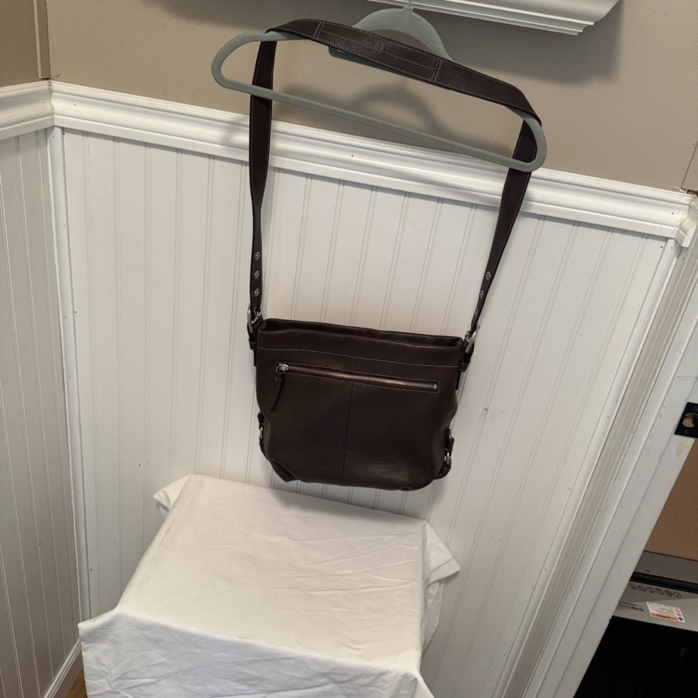 Coach Brown Pebbled Leather Crossbody Hobo - Picture 6 of 6
